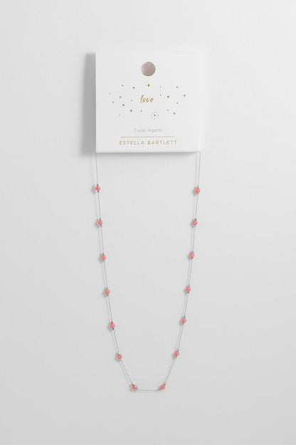 Wellness Coral Agate Gemstone Bead Necklace
