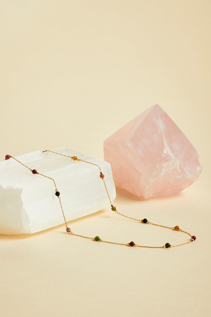 Wellness Tourmaline Gemstone Bead Necklace