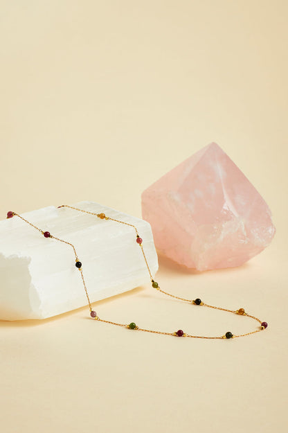 Wellness Tourmaline Gemstone Bead Necklace