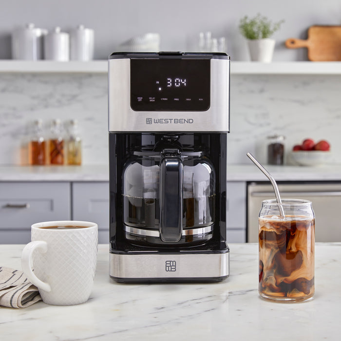 West Bend 12 Cup Hot & Iced Coffee Maker, in Stainless Steel- Lifestyle