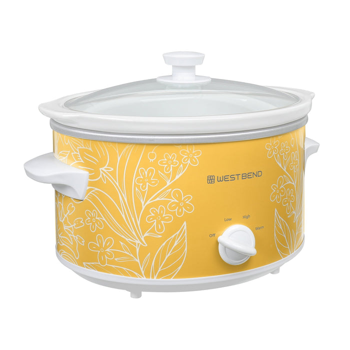 West Bend Pattern Slow Cooker, 4 Qt. Capacity in Yellow and White - West Bend