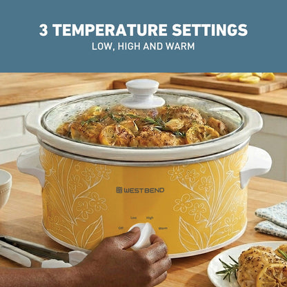 West Bend Pattern Slow Cooker, 4 Qt. Capacity in Yellow and White - West Bend