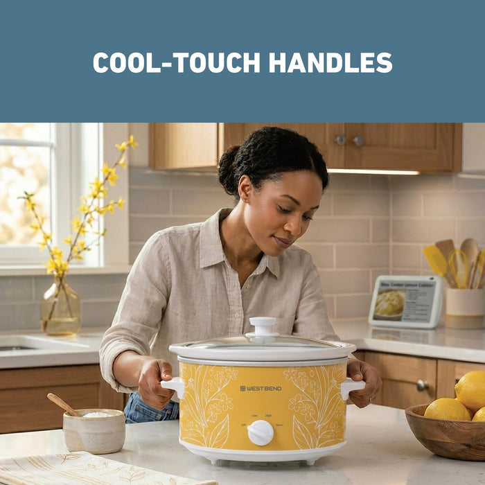 West Bend Pattern Slow Cooker, 4 Qt. Capacity in Yellow and White - West Bend