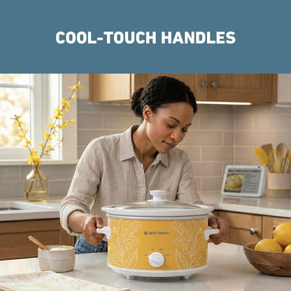 West Bend Pattern Slow Cooker, 4 Qt. Capacity in Yellow and White - West Bend