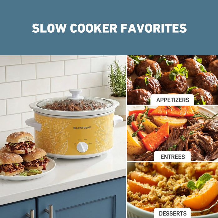 West Bend Pattern Slow Cooker, 4 Qt. Capacity in Yellow and White - West Bend