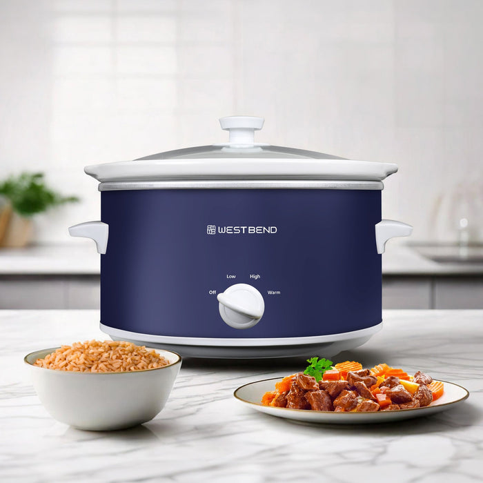 West Bend Slow Cooker, 4 Qt. Capacity, in Navy & White - West Bend