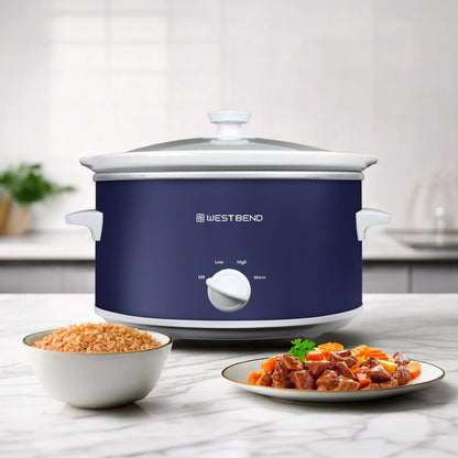 West Bend Slow Cooker, 4 Qt. Capacity, in Navy & White - West Bend