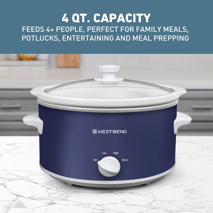 West Bend Slow Cooker, 4 Qt. Capacity, in Navy & White - West Bend