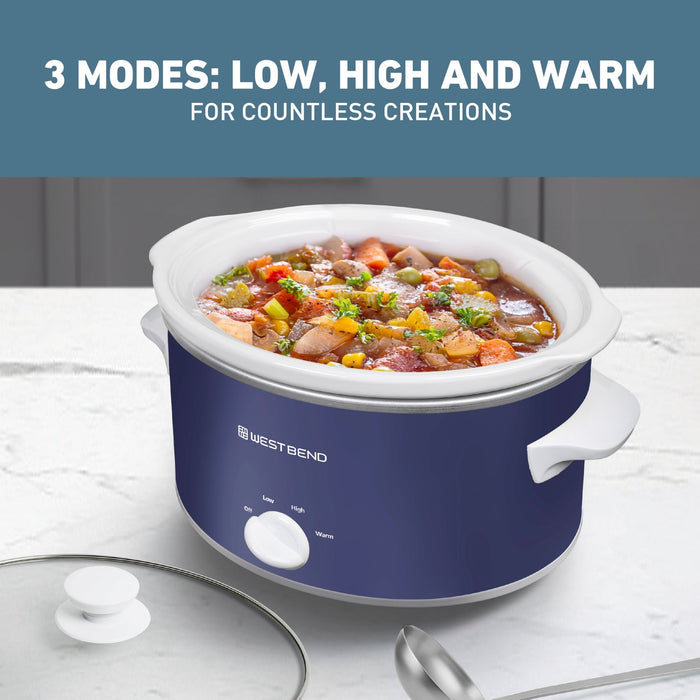West Bend Slow Cooker, 4 Qt. Capacity, in Navy & White - West Bend