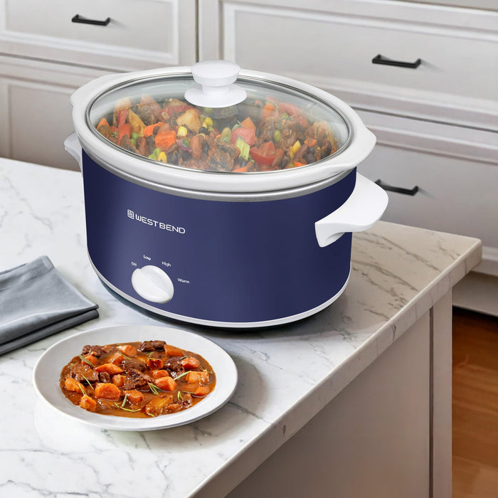 West Bend Slow Cooker, 4 Qt. Capacity, in Navy & White - West Bend