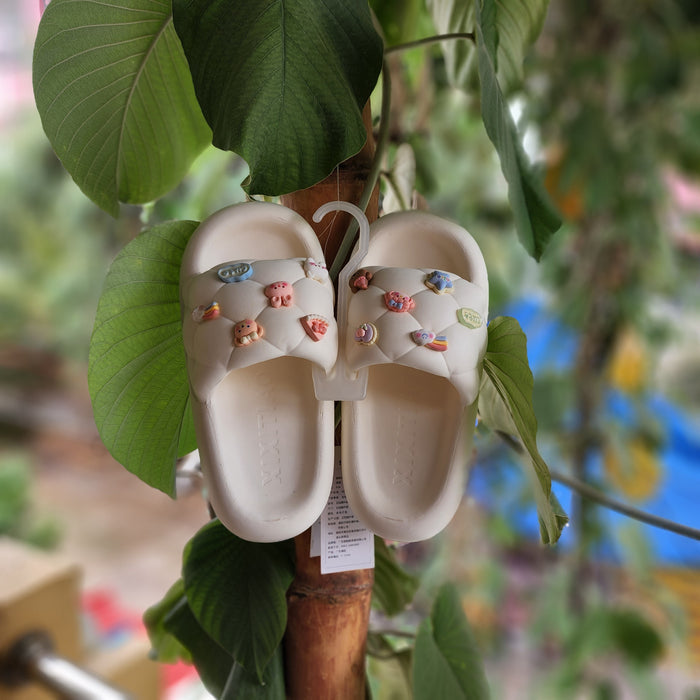 White Adorable embellishments Sliders - Maha fashions -  Women Footwear
