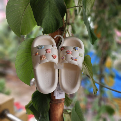 White Adorable embellishments Sliders - Maha fashions -  Women Footwear