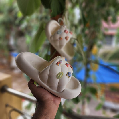 White Adorable embellishments Sliders - Maha fashions -  Women Footwear