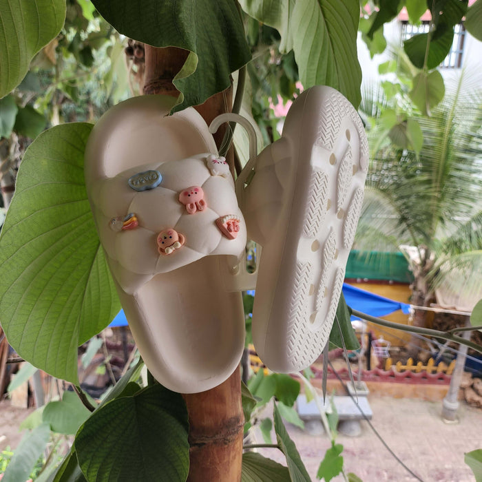 White Adorable embellishments Sliders - Maha fashions -  Women Footwear