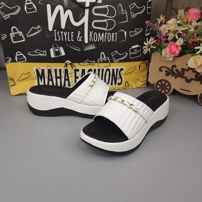 White Chunks Slipper With Chain - Maha fashions -  Women Footwear