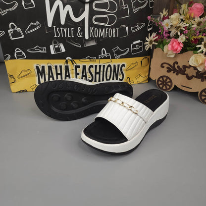 White Chunks Slipper With Chain - Maha fashions -  Women Footwear