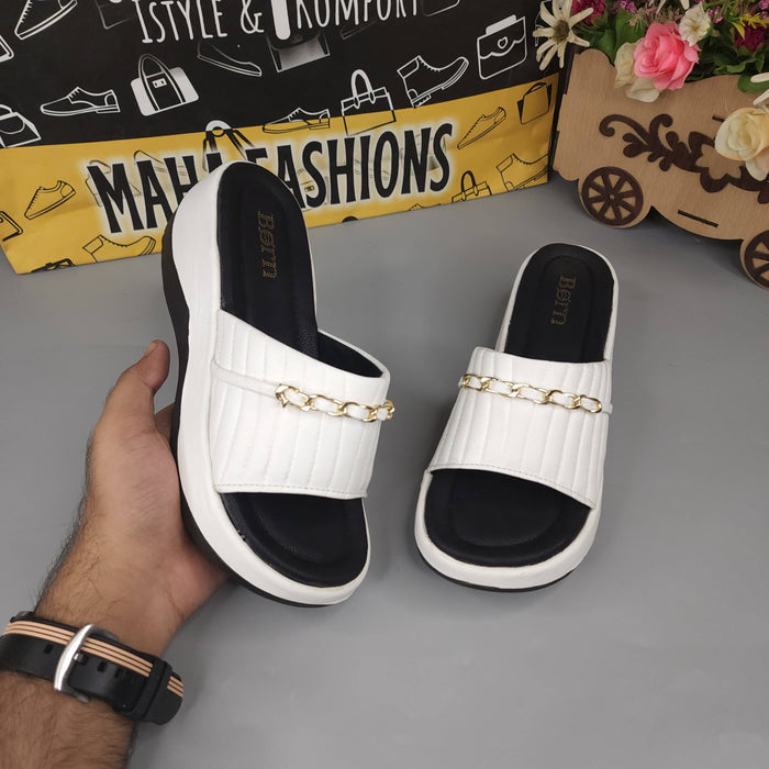 White Chunks Slipper With Chain - Maha fashions -  Women Footwear