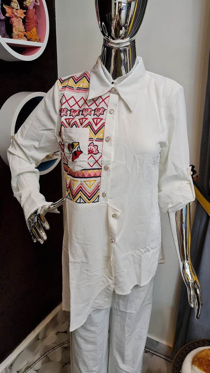 White Embroidery casual shirt - Maha fashions -  Shirts