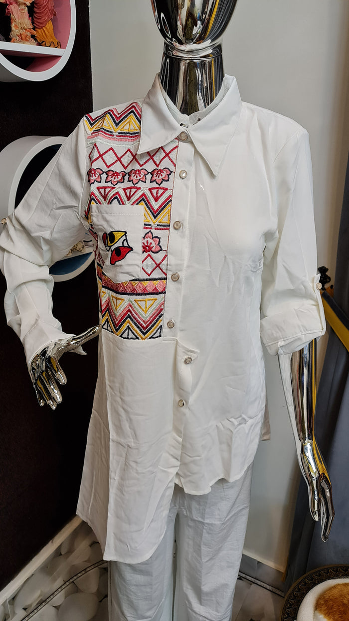 White Embroidery casual shirt - Maha fashions -  Shirts