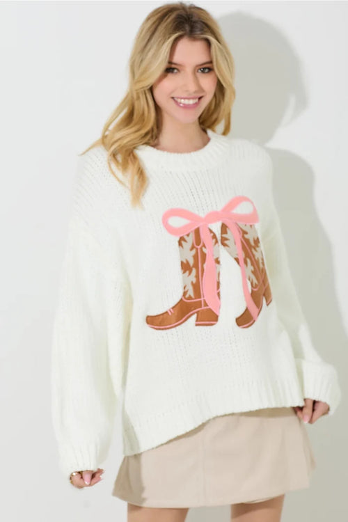 White Knit Cowboy Boot Jumper