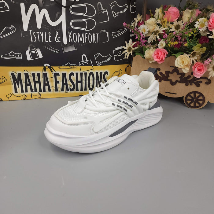 White Men's Trendy Lace-up  Chunky Sneakers - Maha fashions -