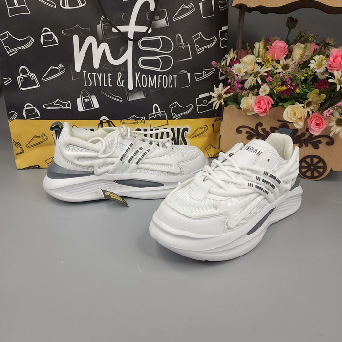 White Men's Trendy Lace-up  Chunky Sneakers - Maha fashions -