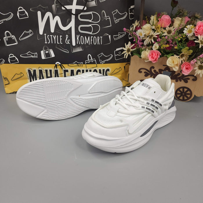 White Men's Trendy Lace-up  Chunky Sneakers - Maha fashions -
