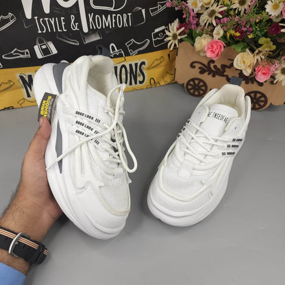 White Men's Trendy Lace-up  Chunky Sneakers - Maha fashions -