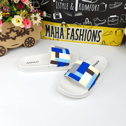White Multi Puzzle Slides - Maha fashions -