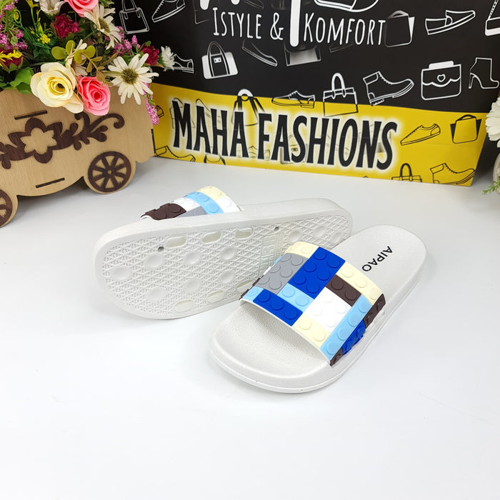 White Multi Puzzle Slides - Maha fashions -