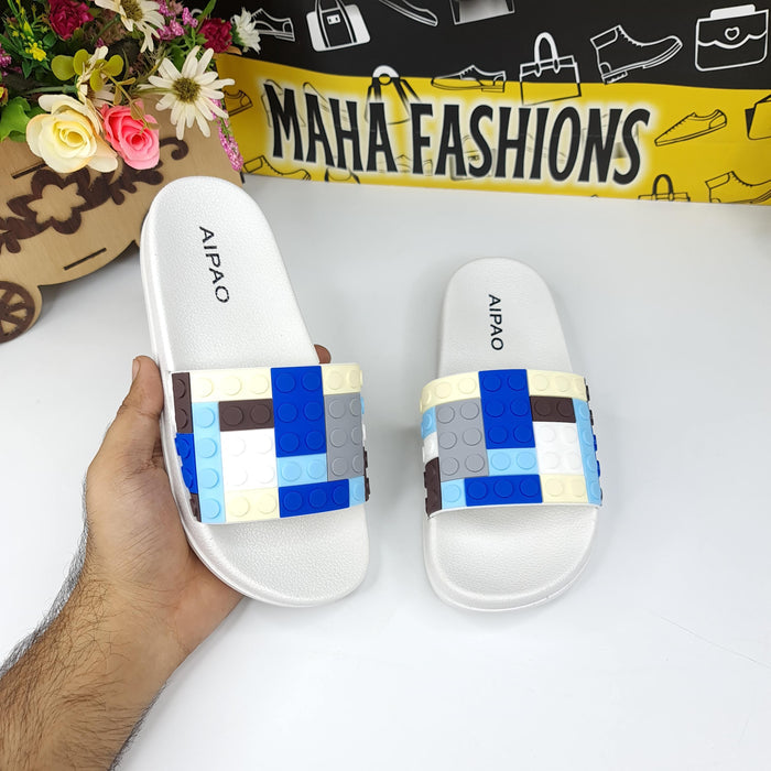 White Multi Puzzle Slides - Maha fashions -
