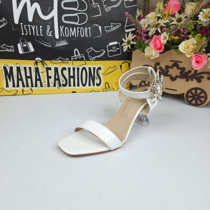 White Sandals in Heels With Buckle - Maha fashions -