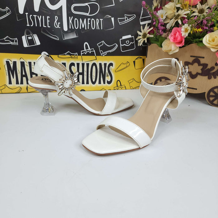 White Sandals in Heels With Buckle - Maha fashions -