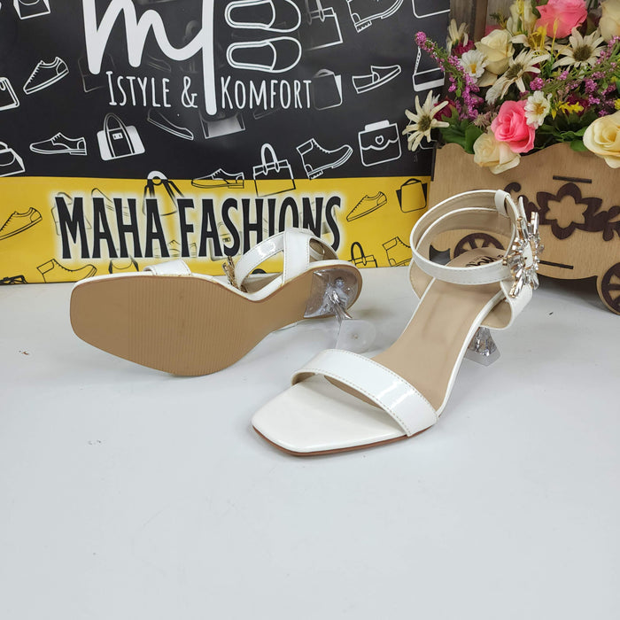 White Sandals in Heels With Buckle - Maha fashions -