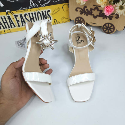 White Sandals in Heels With Buckle - Maha fashions -