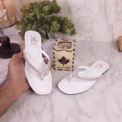 White Slipper in Flat - Maha fashions -  woman footwear