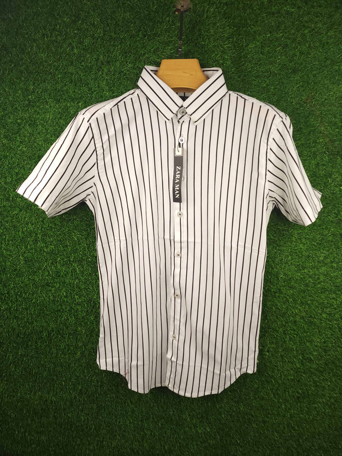 White Stripes Stretchable Shirt - Maha fashions -  Men Clothing