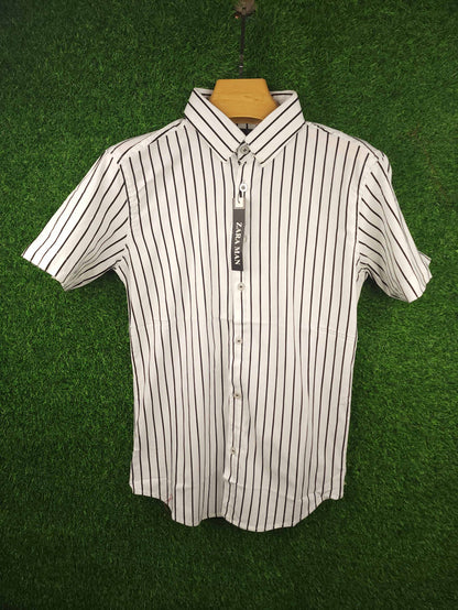 White Stripes Stretchable Shirt - Maha fashions -  Men Clothing