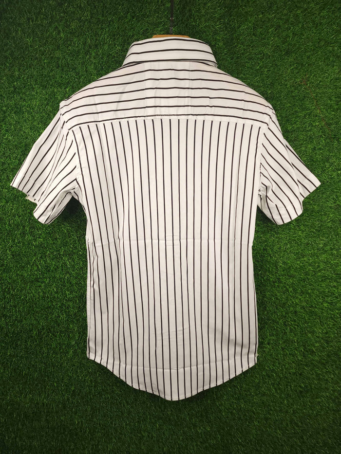 White Stripes Stretchable Shirt - Maha fashions -  Men Clothing