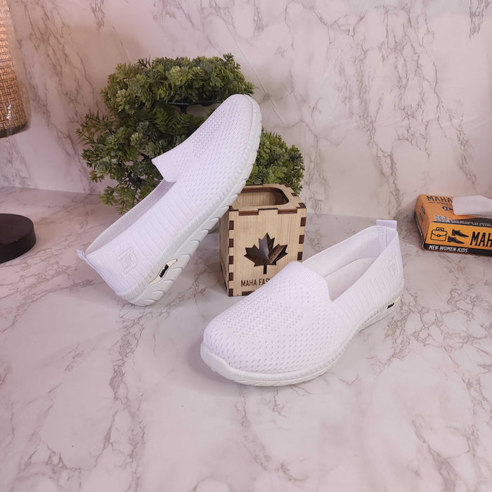 White Women Slip On Sneakers Wide Width Comfort Walking Shoes Casual Flat - Maha fashions -  woman footwear