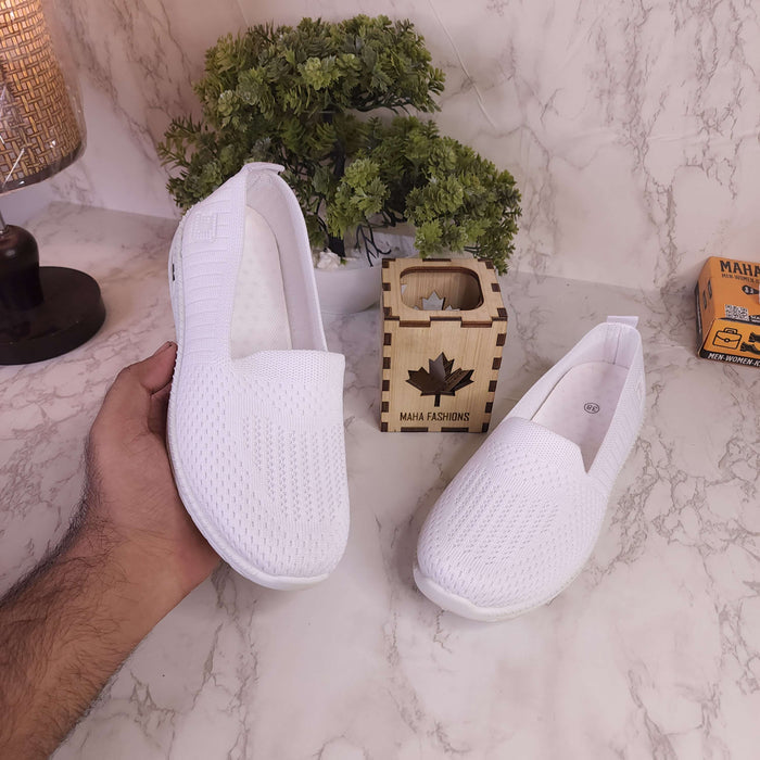 White Women Slip On Sneakers Wide Width Comfort Walking Shoes Casual Flat - Maha fashions -  woman footwear