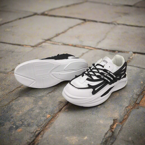 White/Blk Men's Trendy Lace-up  Chunky Sneakers - Maha fashions -  Men Footwear