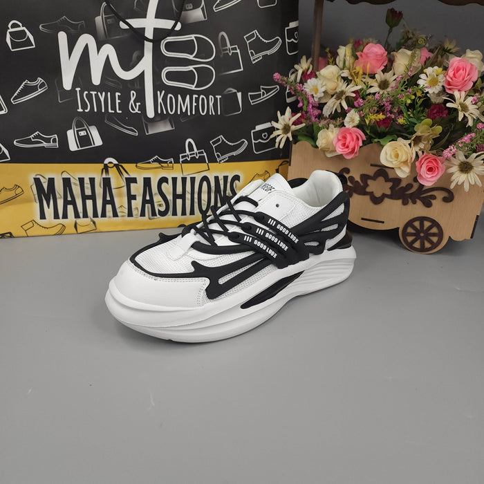 White/Blk Men's Trendy Lace-up  Chunky Sneakers - Maha fashions -