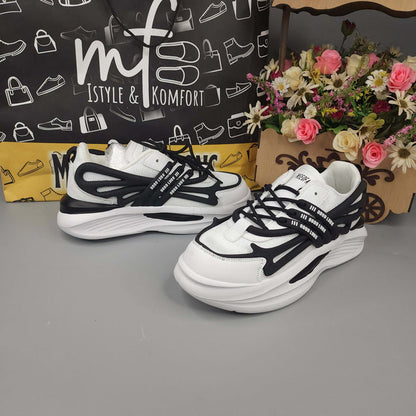 White/Blk Men's Trendy Lace-up  Chunky Sneakers - Maha fashions -