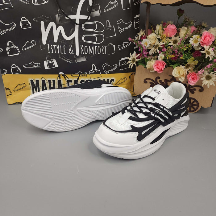White/Blk Men's Trendy Lace-up  Chunky Sneakers - Maha fashions -