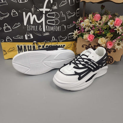 White/Blk Men's Trendy Lace-up  Chunky Sneakers - Maha fashions -