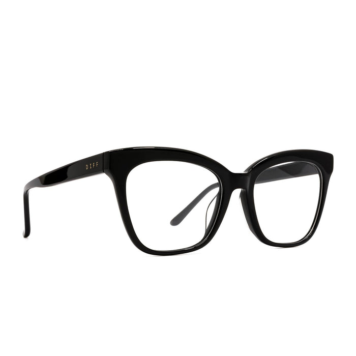 diff eyewear winston cat eye glasses with a black acetate frame and prescription lenses angled view