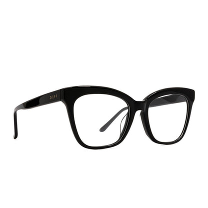 diff eyewear winston cat eye glasses with a black acetate frame and prescription lenses angled view