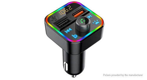 Wireless Music Stream Car Charger Bluetooth FM Transmitter with RGB Dancing light. This device releases stream music and call directly from your Bluetooth device to your car’s FM stereo system-NP-9951QUBTL Hannah's Variety Store