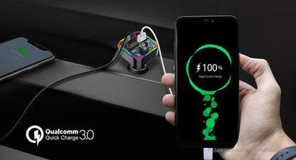 Wireless Music Stream Car Charger Bluetooth FM Transmitter with RGB Dancing light. This device releases stream music and call directly from your Bluetooth device to your car’s FM stereo system-NP-9951QUBTL Hannah's Variety Store